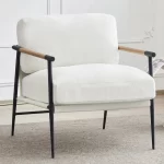Galaxy Art Upholstered White Accent Chair with Metal Legs & Arms