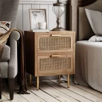 Galaxy Art Rustic Rattan Bedside Table In Distressed Finish