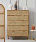 Galaxy Art Rattan Webbed Storage Chest Of Drawers with Rich Wood Accents