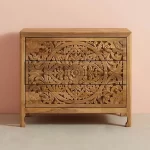 Galaxy Art Elegant Floral Handcarved 3-Drawer Dresser - Image 4