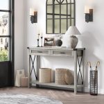 Galaxy Art Wooden + Metal Entryway Console Table with Cane Drawers