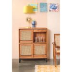 Galaxy Art Modern Solid Teak Wood and Wicker Swizinger Cabinet