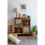 Galaxy Art Modern Solid Teak Wood and Wicker Swizinger Cabinet - Image 4